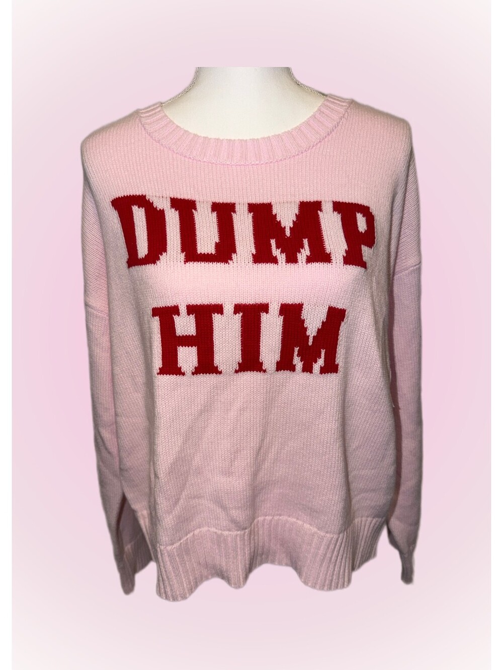 Womens New "Dump Him" XXL Pink & Red Knit Pullover Sweater